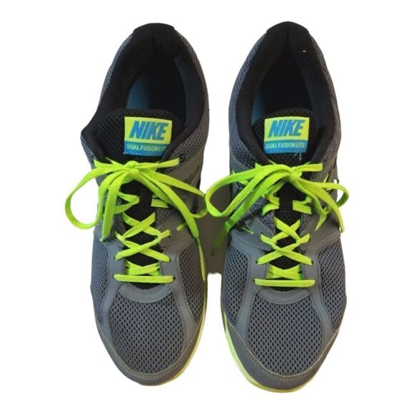 Nike Dual Fusion Lite Gray with Neon Green Detaim Men's Running Shoe Sz 12 - Picture 2 of 11